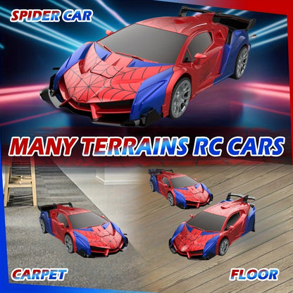 Spider Robot RC Car for Kids 1:18 with LED Lights, One-Button Transform Police Car Stunt Toy