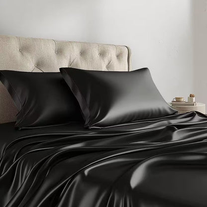 Sheet Set, Satin Bedding with 16-Inch Fitted Pocket, Three- or Four-Piece Size Configuration and Seven Solid Colors