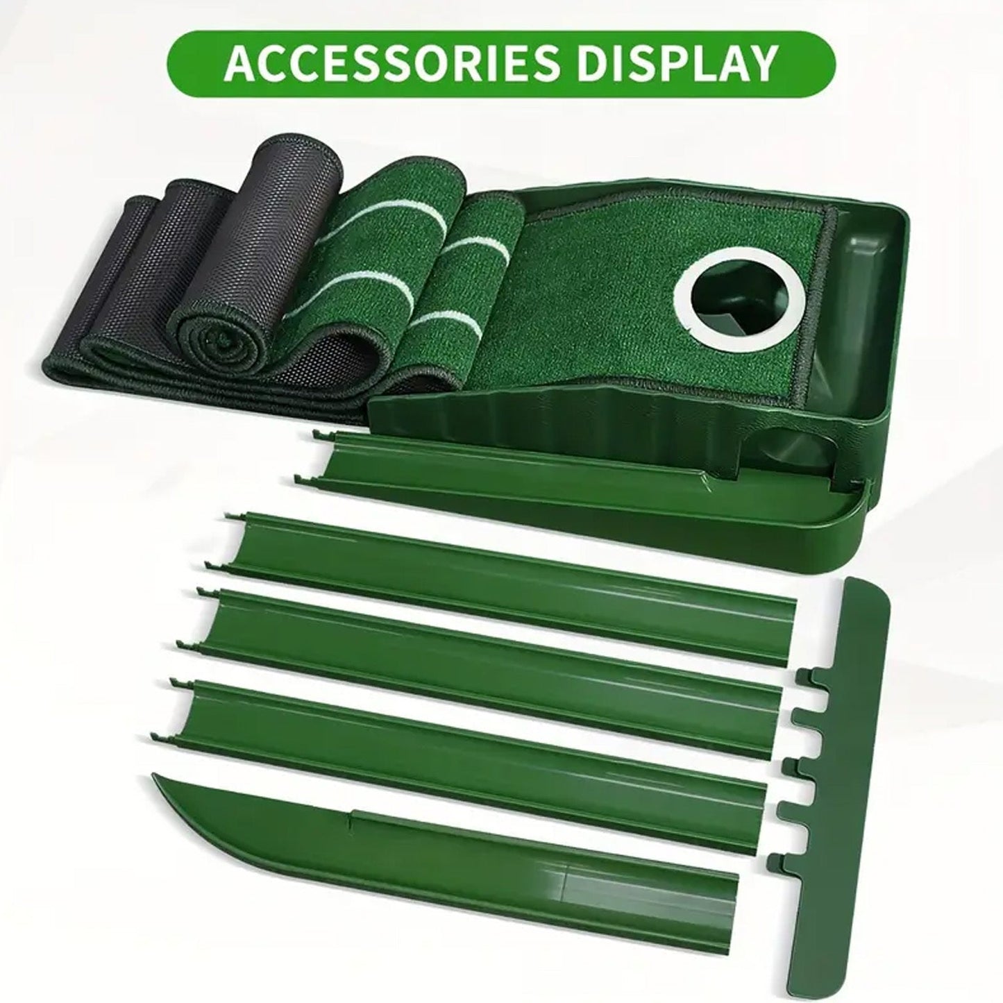 Indoor Golf Putting Mat with Gravity Ball Return, Alignment Guides, Folding Base and Post-Hole Collector
