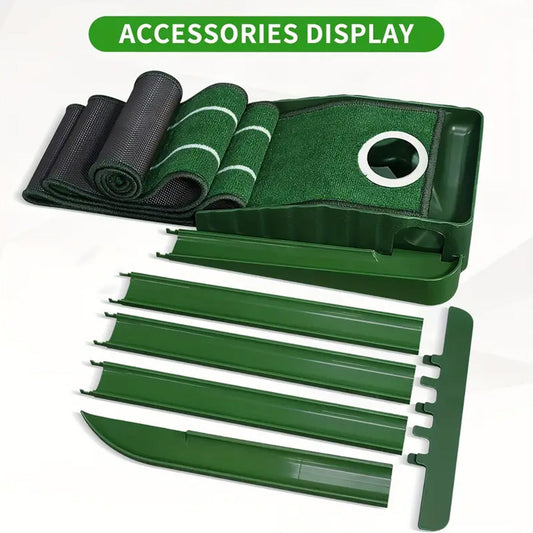 Indoor Golf Putting Mat with Gravity Ball Return, Alignment Guides, Folding Base and Post-Hole Collector