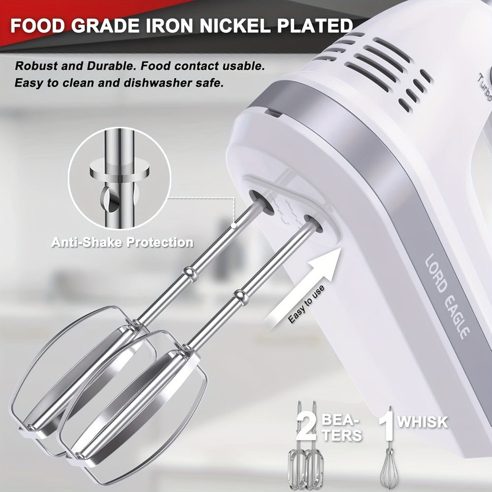 Hand Mixer Electric 300W with Stainless Steel Attachments & Storage Case – 5-Speed Control for Baking Cakes