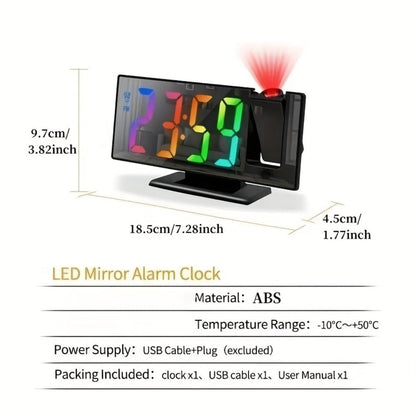 Color-Screen Projection Alarm Clock with 180-Degree Rotating Projector, Temperature Display and Snooze