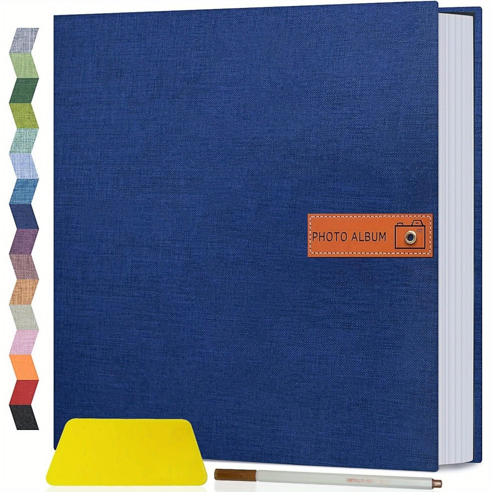 Self Adhesive Photo Album Scrapbook – Large Linen Cover Memory Book for 4x6 5x7 8x10 Photos, DIY Picture Book with Metal Pen, Gift for Mom