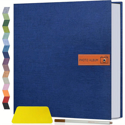 Self Adhesive Photo Album Scrapbook – Large Linen Cover Memory Book for 4x6 5x7 8x10 Photos, DIY Picture Book with Metal Pen, Gift for Mom