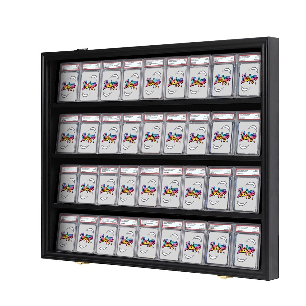 Sports Card Display Case 36 Slots Lockable Wall Frame – UV Protection Acrylic | Baseball Basketball Football Hockey Trading Cards | Black