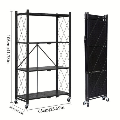 Storage Rack 3-5 Tier Foldable Shelving Unit with Wheels – Portable Multi-Layer Floor Standing Utility Shelf Organizer for Bedroom Closet