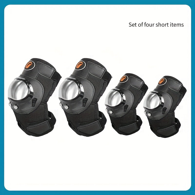 Motorcycle Knee & Elbow Pads 4pcs Set – Stainless Steel Shell Protective Gear, Adjustable Hook & Loop Fit for Motorcycle Riding Cycling