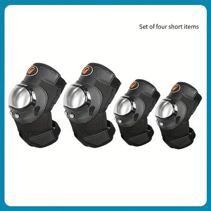 Motorcycle Knee & Elbow Pads 4pcs Set – Stainless Steel Shell Protective Gear, Adjustable Hook & Loop Fit for Motorcycle Riding Cycling
