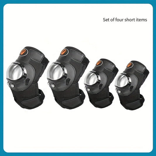 Motorcycle Knee & Elbow Pads 4pcs Set – Stainless Steel Shell Protective Gear, Adjustable Hook & Loop Fit for Motorcycle Riding Cycling