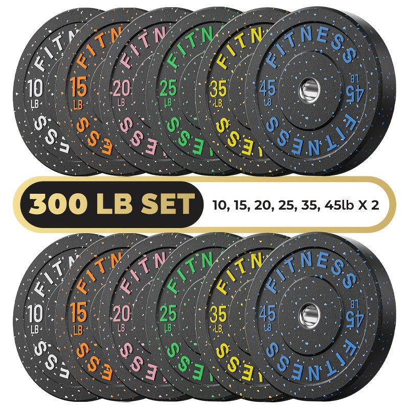 Bumper Plates Colored Rubber Weight Plates – 2-Inch Olympic Barbell Plates for Weightlifting & Strength Training