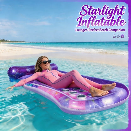 Rectangular Inflatable Pool Bed with Raised Pillow, Round Vent Holes and Rainbow or Mermaid Designs