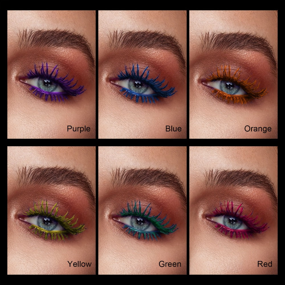 Colorful Mascara Set 6 Vivid Shades – Waterproof Smudge-Proof Curling Volumizing Lash Makeup, Purple Green Red Yellow Orange Blue