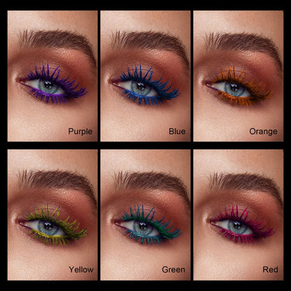 Colorful Mascara Set 6 Vivid Shades – Waterproof Smudge-Proof Curling Volumizing Lash Makeup, Purple Green Red Yellow Orange Blue