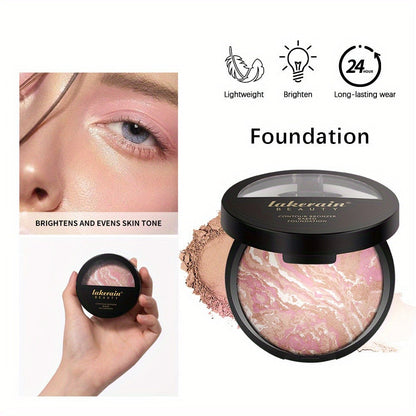 Marble Baked Contour Palette Set 2-Piece Kit with Color Correcting Foundation Powder, for Makeup, Travel and Everyday Vanity Use