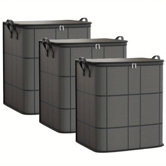 Storage Bag Set, 3-Piece Black Collapsible Closet Organizers with Zipper Closures, Carry Handles and Front Windows