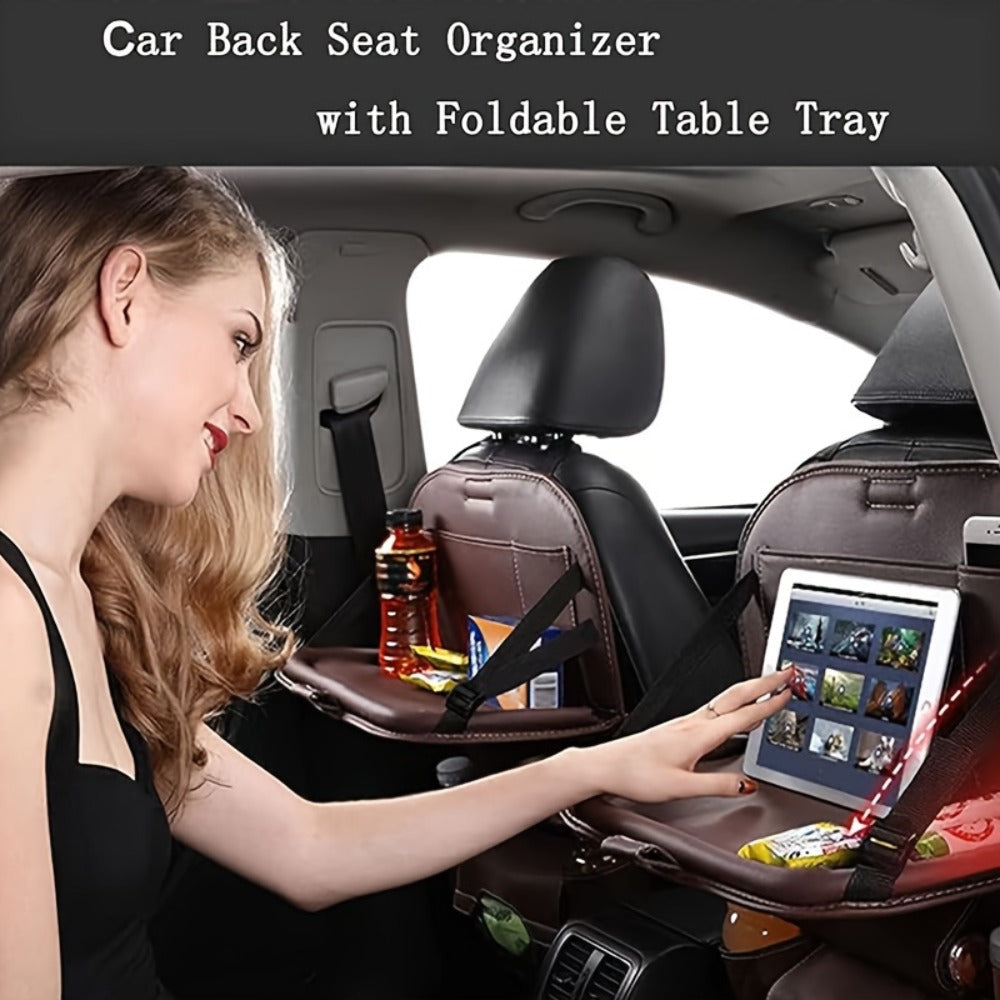 Two-Pack Seatback Car Organizer with Fold-Down Tray, Cup Pockets, Tissue Opening and Umbrella Storage