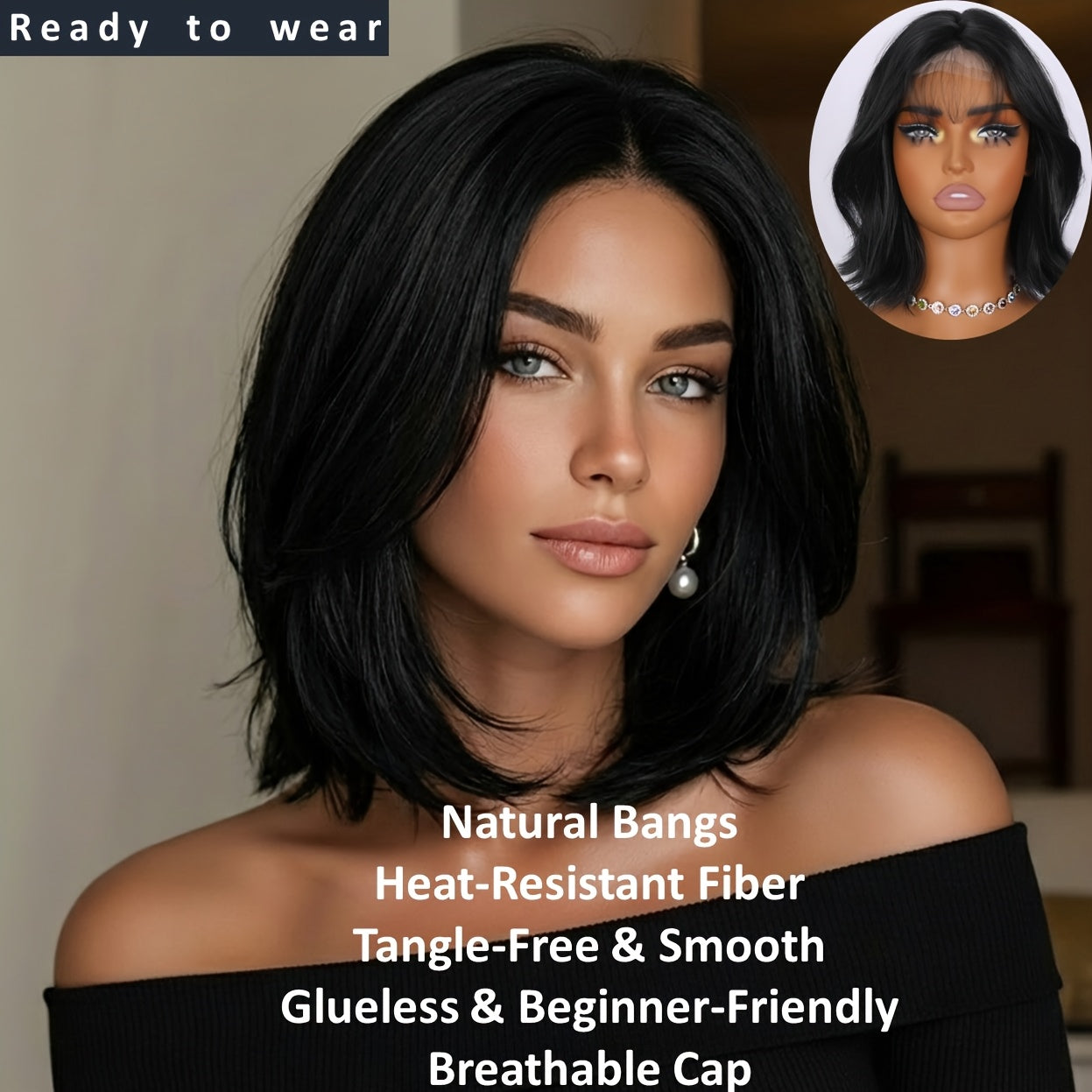 Synthetic Wig 4x1 U-Part Lace Front Bob, 14-Inch Middle Part with Six Color Choices for Cosplay
