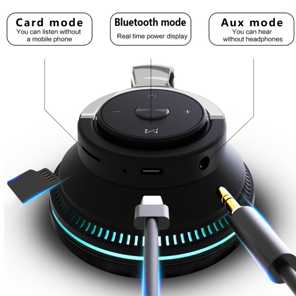 Foldable Wireless Over-Ear Headphones with FM Radio, TF Card, LED Accent Lights, 3.5mm AUX and Four Colors