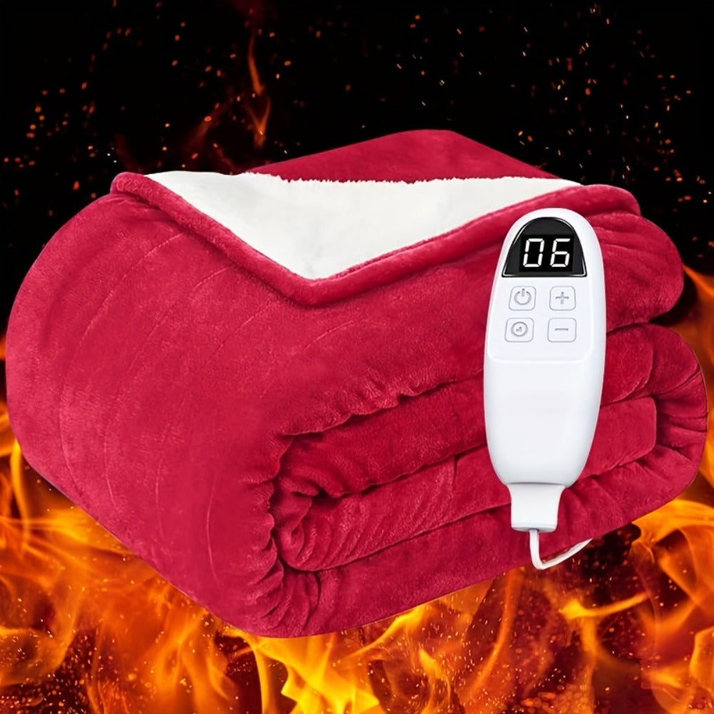 Electric Heated Blanket Flannel Sherpa - 6 Heat Settings, Auto Shutoff, Quick Heating, ETL & FCC