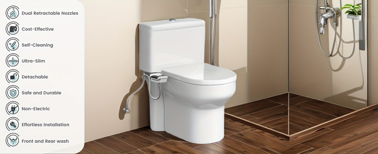 Bidet Attachment for Toilet – Dual Retractable Nozzle Non-Electric Self-Cleaning Fresh Water Bidet Sprayer