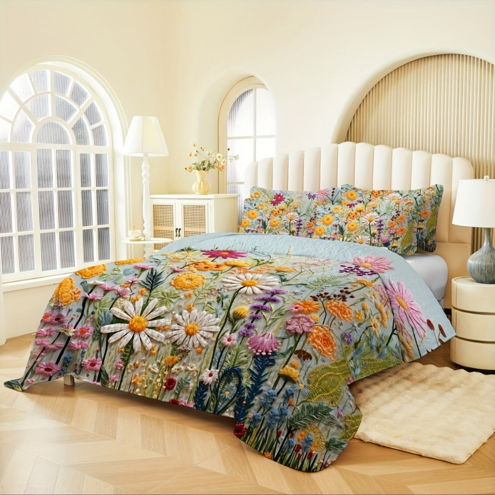 Boho Quilt Comforter Set Twin Full Queen King – Floral Bedding Lightweight Soft Microfiber Reversible Bedspread for Women Girls 2/3 Pcs