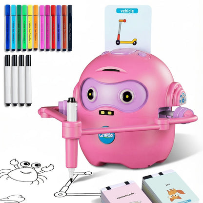 Drawing Robot for Kids Ages 3-8, Rechargeable 4-in-1 Interactive Learning Machine with 100 Drawing Cards & Color Pens