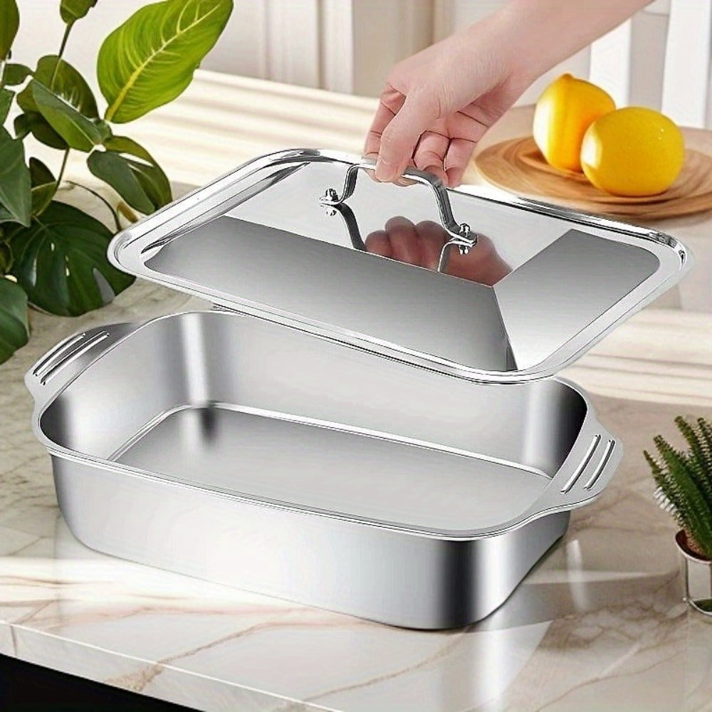 Stainless Steel Baking Trays with Lids – Large Capacity Sheet Pan Set for BBQ, Bread, Desserts, Seafood & Buffets | Family Gatherings