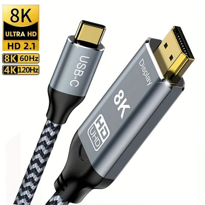 USB-C to HDMI 2.1 Cable 8K@60Hz 4K@144Hz, Aluminum Braided Thunderbolt 4/3 Compatible, 48Gbps HDCP 2.3 HDR