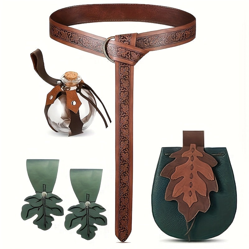 Fairy & Elf Costume Sets - Accessories Set 5 Pcs for Women Faux Leather Belt, Leaf Accent, Purse & - product detail view 7