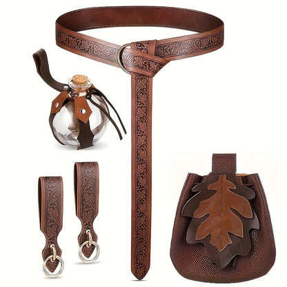 Fairy & Elf Costume Sets - Accessories Set 5 Pcs for Women Faux Leather Belt, Leaf Accent, Purse & - product detail view 8