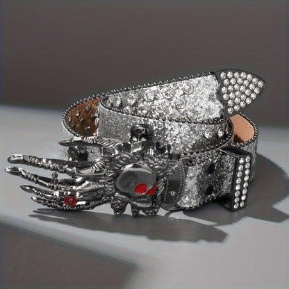 Fashion Belt - Punk Skull Unisex Rhinestone Embellished Faux Leather with Zinc Alloy - product detail view 3