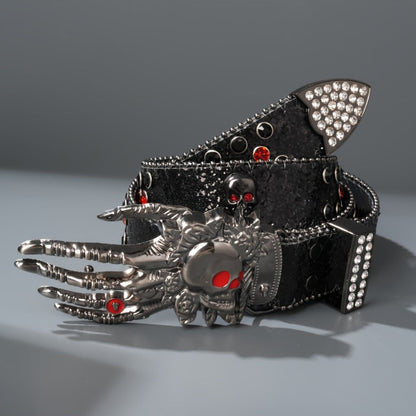 Fashion Belt - Punk Skull Unisex Rhinestone Embellished Faux Leather with Zinc Alloy - product detail view 7