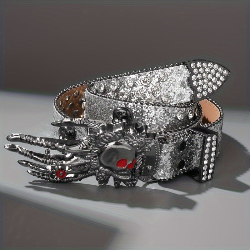 Fashion Belt - Punk Skull Unisex Rhinestone Embellished Faux Leather with Zinc Alloy - product detail view 11