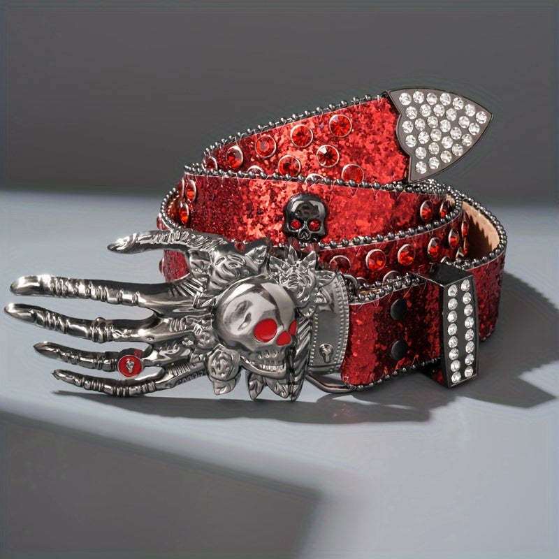 Fashion Belt - Punk Skull Unisex Rhinestone Embellished Faux Leather with Zinc Alloy - product detail view 12
