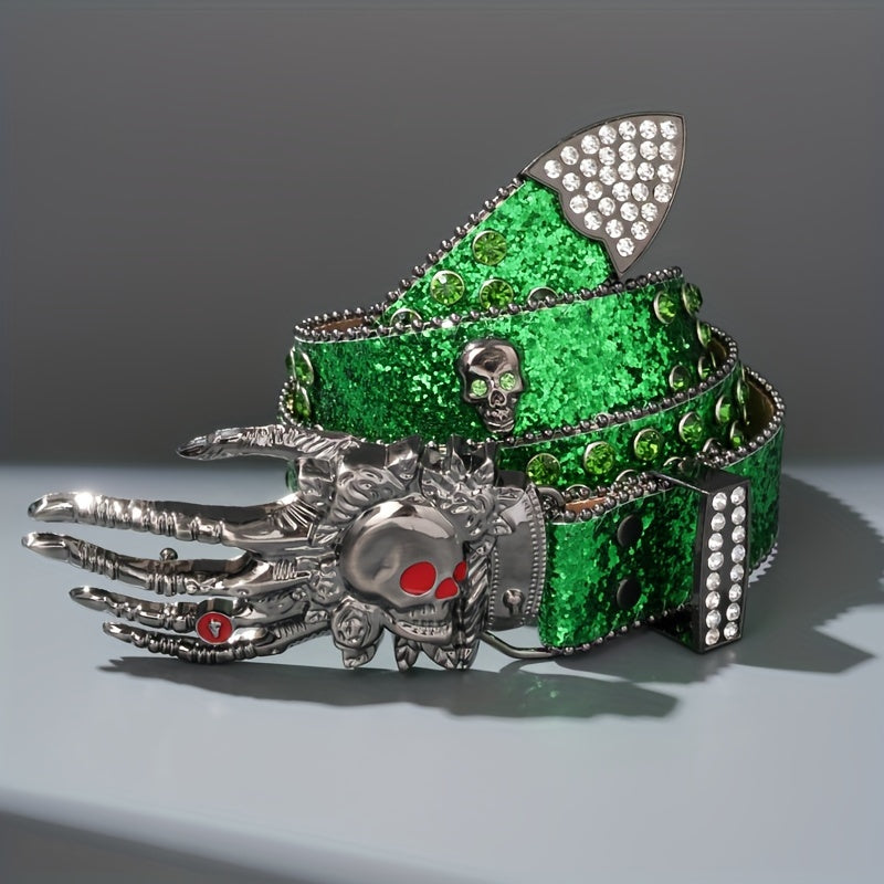 Fashion Belt - Punk Skull Unisex Rhinestone Embellished Faux Leather with Zinc Alloy - product detail view 14
