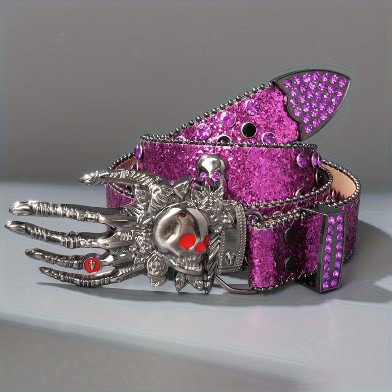 Fashion Belt - Punk Skull Unisex Rhinestone Embellished Faux Leather with Zinc Alloy - product detail view 15