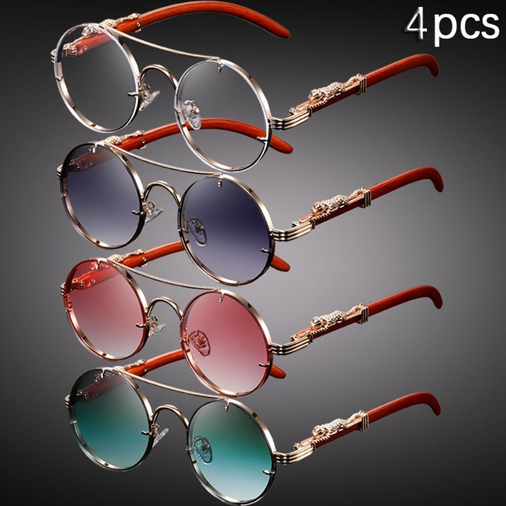 Fashion Glasses - Round 4-Pack Punk Rock Metal Frame, Leopard Print Hinges, Tortoiseshell - product detail view 5