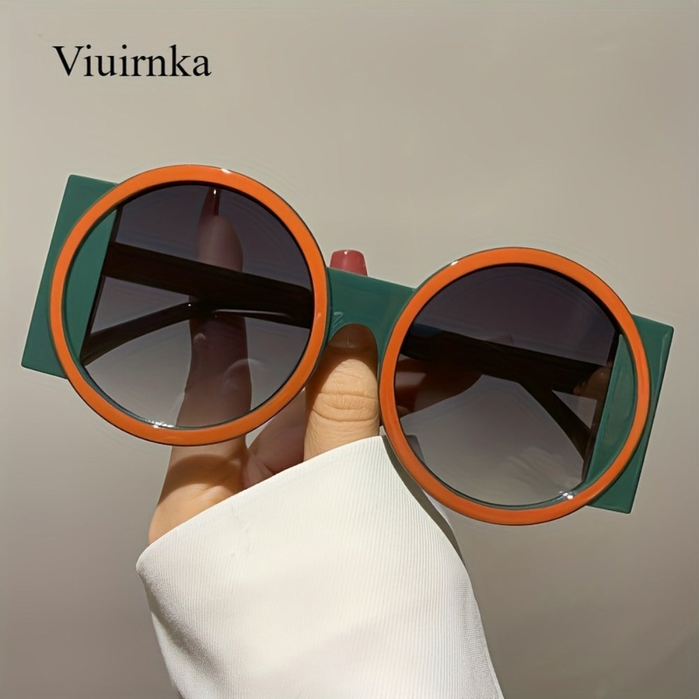 Fashion Sunglasses - Color Block Round Unisex Retro Minimalist Glasses for Beach Vacation - product detail view 3