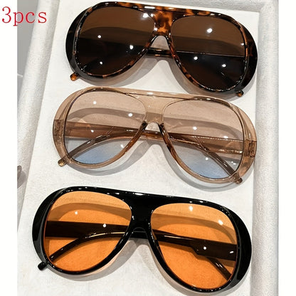 Fashion Sunglasses - Decorative Glasses Set of 3 Pairs Oversized PC Frame Eyewear Tea - product detail view 6