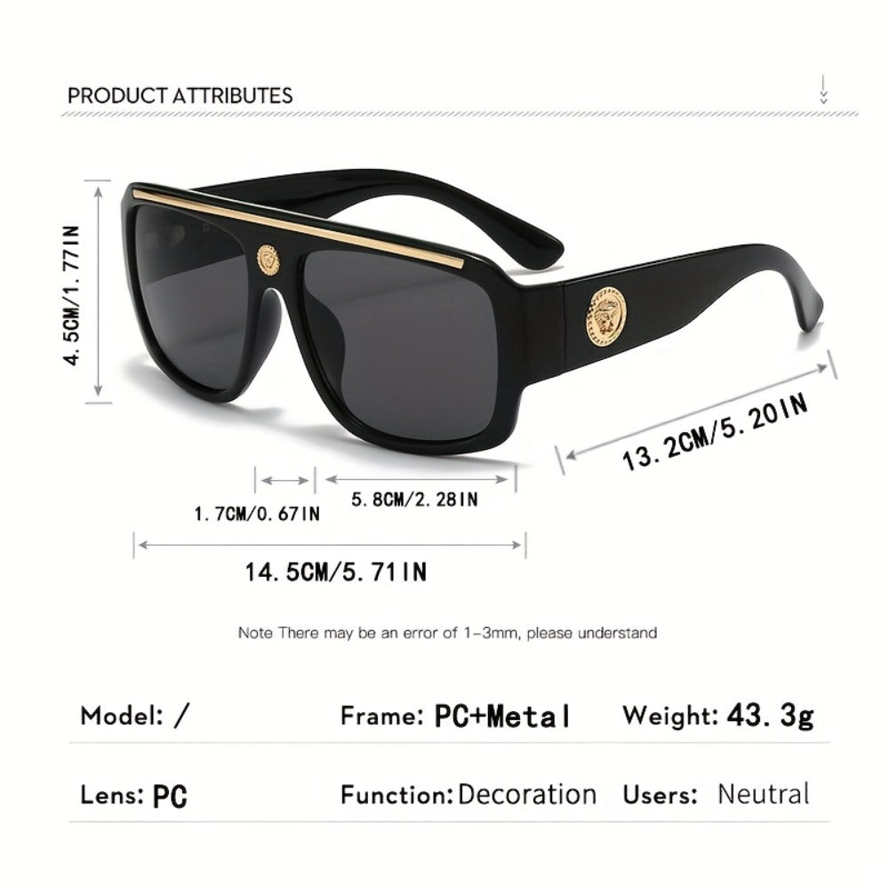 Fashion Sunglasses - Oversized Square Glasses Cyberpunk Extra Large 139mm+ Frame with Gold - product detail view 5