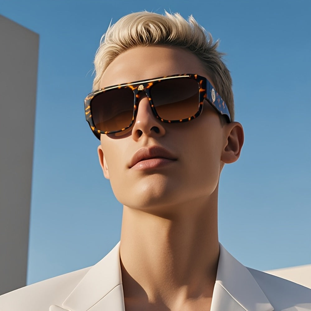 Fashion Sunglasses - Oversized Square Glasses Cyberpunk Extra Large 139mm+ Frame with Gold - product detail view 8