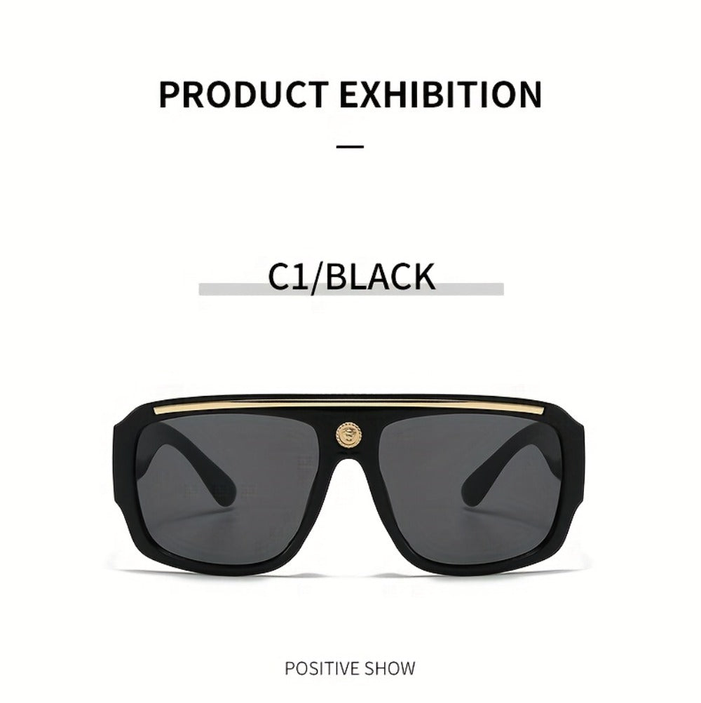 Fashion Sunglasses - Oversized Square Glasses Cyberpunk Extra Large 139mm+ Frame with Gold - product detail view 16