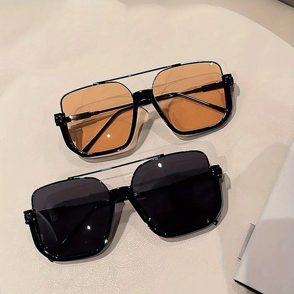 Fashion Sunglasses - Oversized Vintage Double Bridge Metal Frame PC Lens Unisex Shades for - product detail view 10