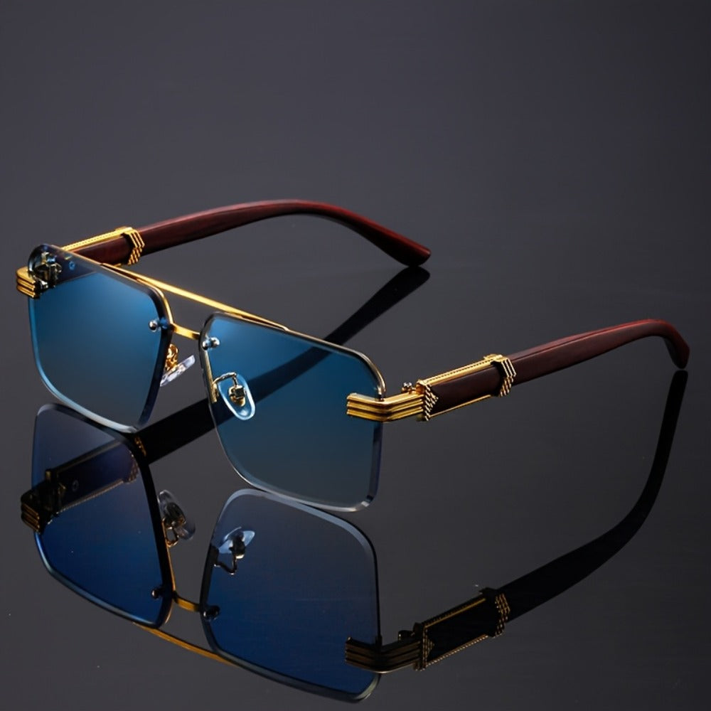 Fashion Sunglasses - Rimless Glasses 5 Pack Double Bridge Wooden Temple Polycarbonate Lenses - product detail view 3
