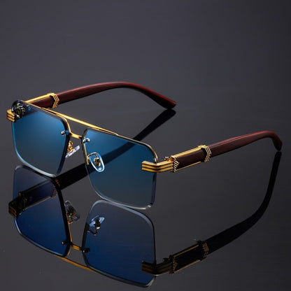 Fashion Sunglasses - Rimless Glasses 5 Pack Double Bridge Wooden Temple Polycarbonate Lenses - product detail view 3