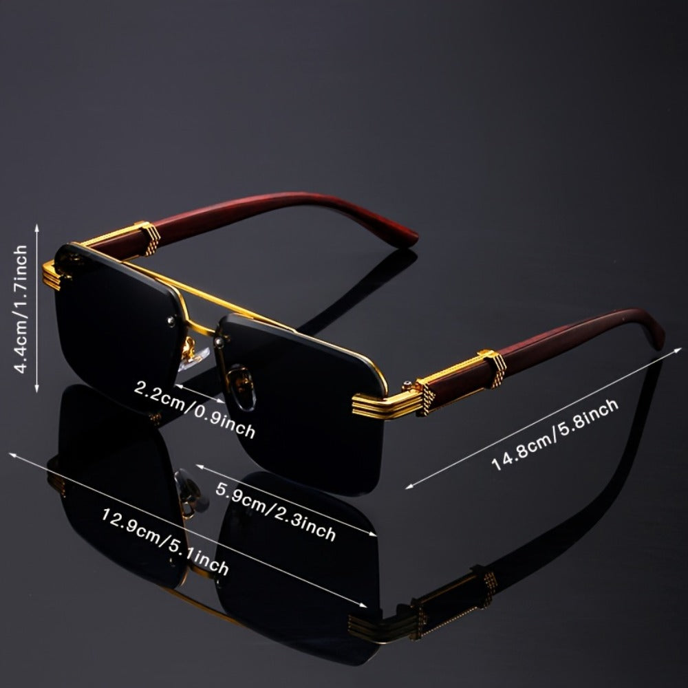 Fashion Sunglasses - Rimless Glasses 5 Pack Double Bridge Wooden Temple Polycarbonate Lenses - product detail view 5