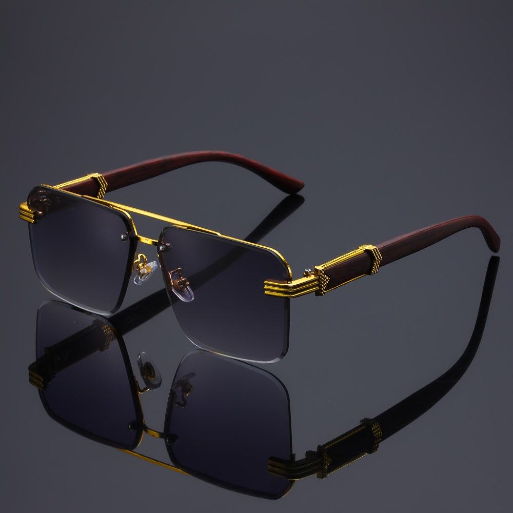 Fashion Sunglasses - Rimless Glasses 5 Pack Double Bridge Wooden Temple Polycarbonate Lenses - product detail view 6