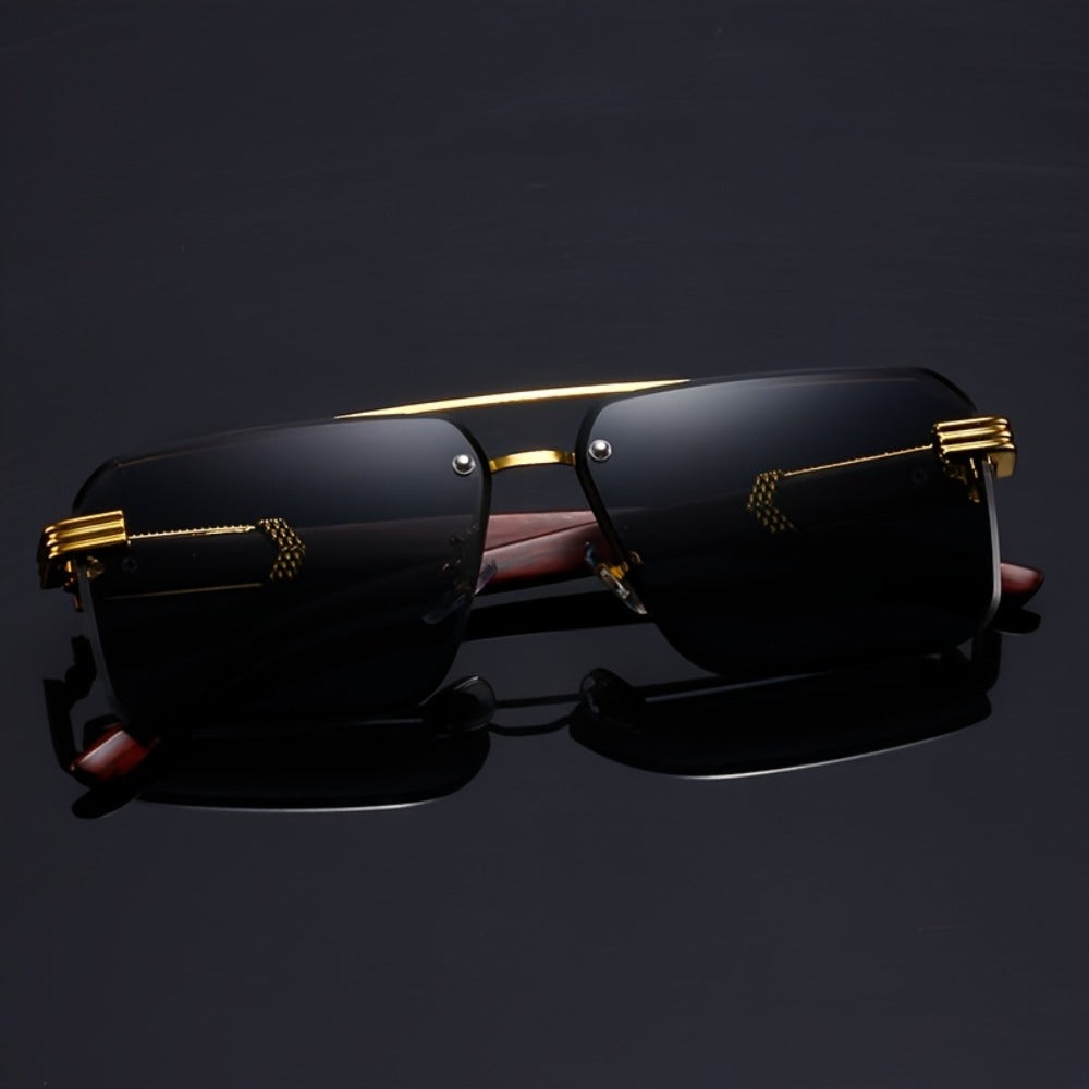 Fashion Sunglasses - Rimless Glasses 5 Pack Double Bridge Wooden Temple Polycarbonate Lenses - product detail view 7