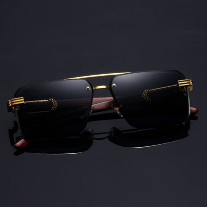 Fashion Sunglasses - Rimless Glasses 5 Pack Double Bridge Wooden Temple Polycarbonate Lenses - product detail view 7