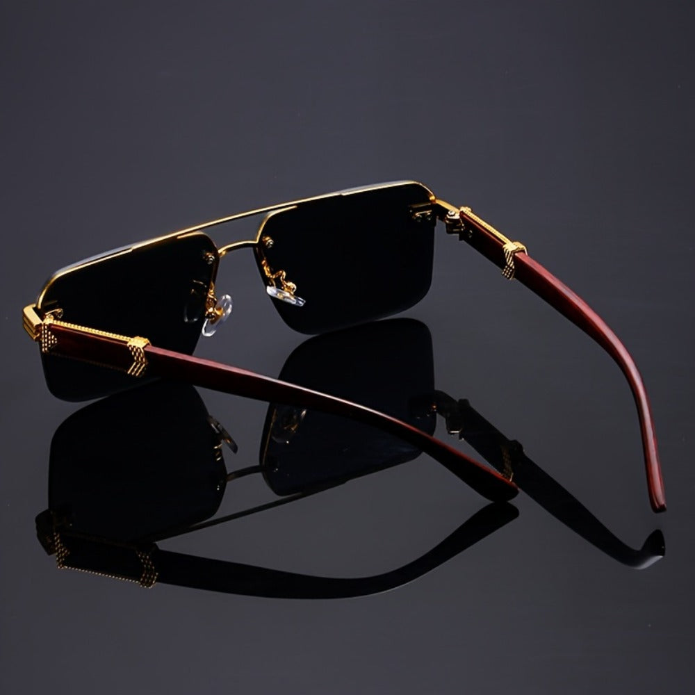 Fashion Sunglasses - Rimless Glasses 5 Pack Double Bridge Wooden Temple Polycarbonate Lenses - product detail view 8